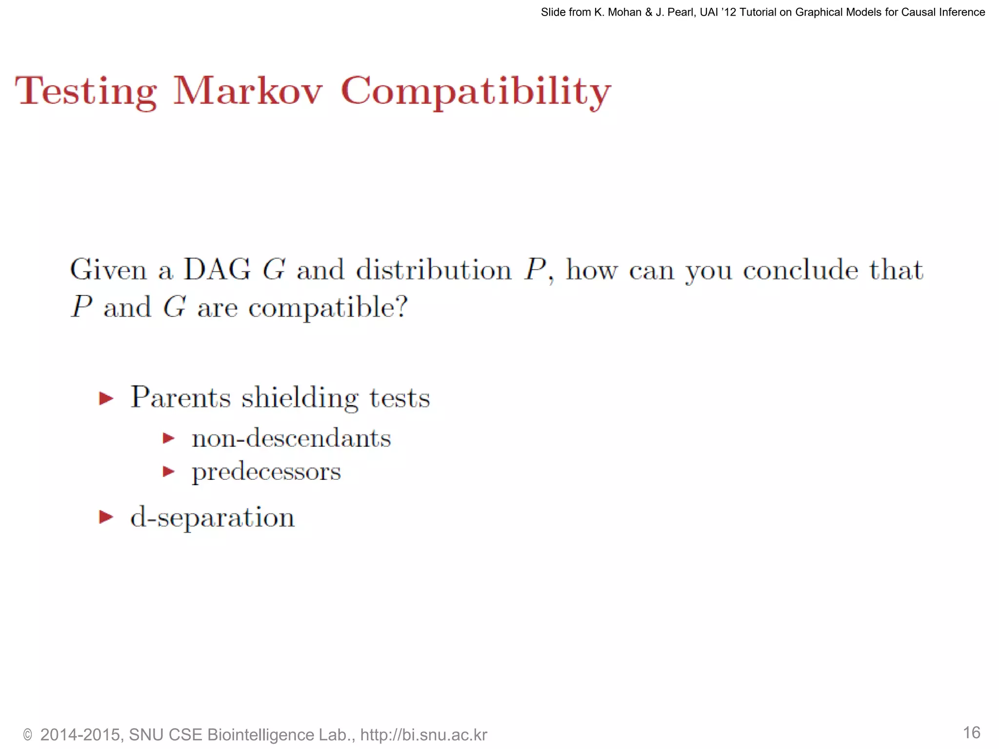 © 2014-2015, SNU CSE Biointelligence Lab., http://bi.snu.ac.kr 16
Slide from K. Mohan & J. Pearl, UAI ’12 Tutorial on Graphical Models for Causal Inference
 