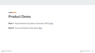 Product Demo
16
Part 1: Representative Population Generator (RPG) (link)
Part 2: Time and Distance Standards (link)
 