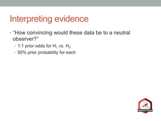 Interpreting evidence
•  “How convincing would these data be to a neutral
observer?”
•  1:1 prior odds for H1 vs. H0
•  50...