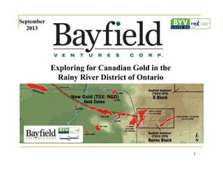 1
Exploring for Canadian Gold in the
Rainy River District of Ontario
Exploring for Canadian Gold in the
Rainy River District of Ontario
September
2013
September
2013
 
