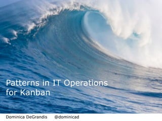 Patterns in IT Operations
Emergent	
  Pa+erns	
  for	
  Kanban	
  in	
  IT	
  Opera6ons	
  
 for Kanban

Dominica DeGrandis   @dominicad
 