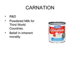 CARNATION R&D Powdered Milk for Third World Countries. Belief in inherent morality 
