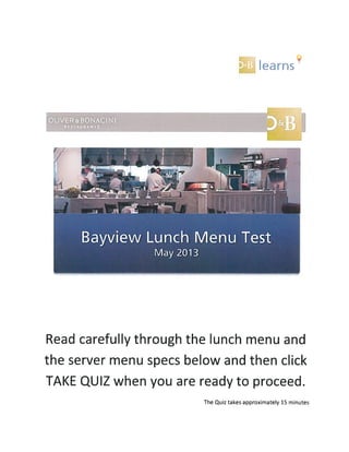 Bayview lunch menu