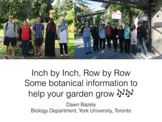 Inch by Inch, Row by Row
Some botanical information to
help your garden grow 🎶🎶
Dawn Bazely
Biology Department, York University, Toronto
 