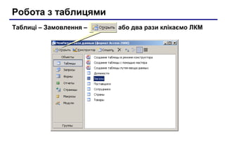 Робота з таблицями
Таблиці – Замовлення – або два рази клікаємо ЛКМ
 