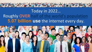 @schachin
Kristine Schachinger
Today in 2022…
Roughly OVER half of the world's population
5.07 billion use the internet every day.
 
