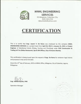 MNHL Certificate