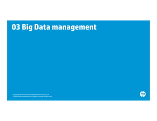 03 Big Data management




© Copyright 2012 Hewlett-Packard Development Company, L.P.
The information contained herein is subject to change without notice.
 