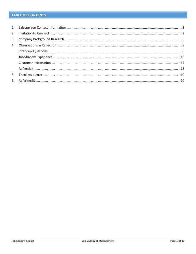 sales account management job shadow report job shadow questions