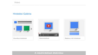 A videóhirdetések áttekintése
Videó
Hirdetési Galéria
 