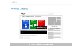 A videóhirdetések áttekintése
Videó
AdWords Videóhoz
 