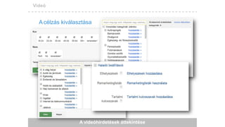 Videó
A célzás kiválasztása
A videóhirdetések áttekintése
 