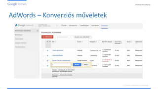 PartnerAcademy
A vizuális hirdetések ismertetése
AdWords – Konverziós műveletek
 