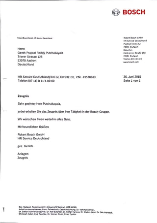 Bosch Internship Certificate