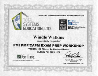 Certificate--PMP Exam Prep Workshop