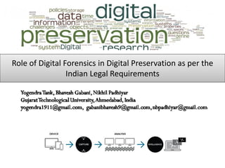 Role of Digital Forensics in Digital Preservation as per the
Indian Legal Requirements
 