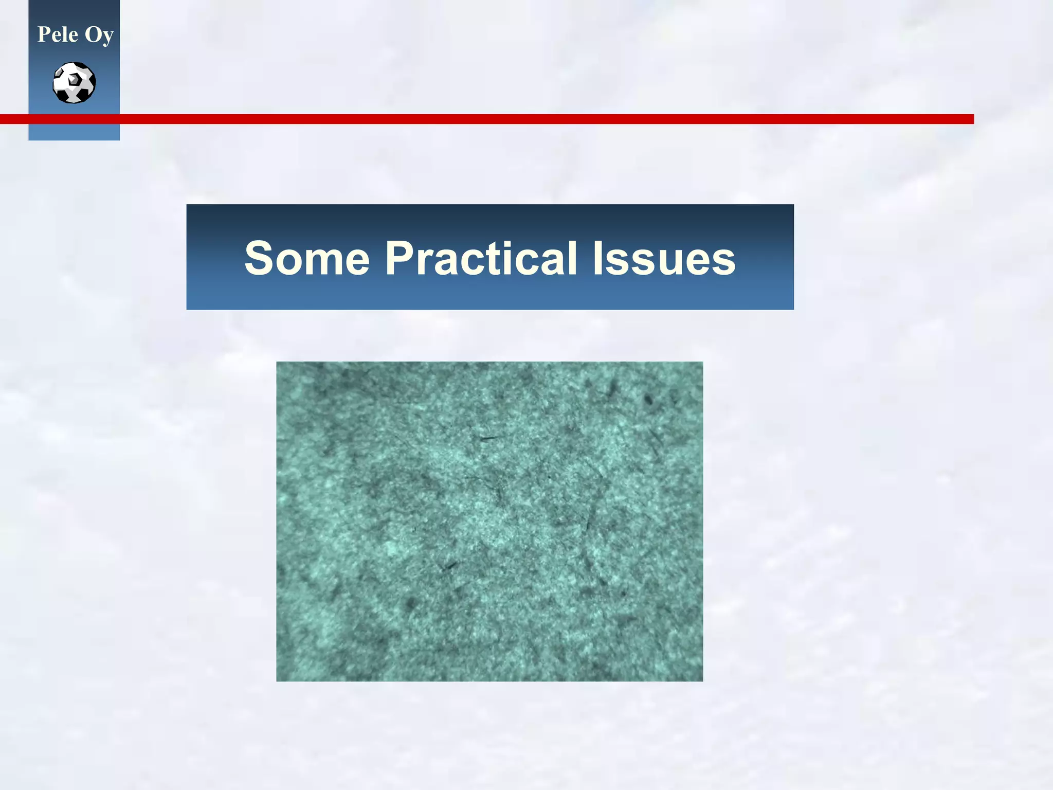 Pele Oy
Some Practical Issues
 