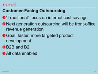 Customer-Facing Outsourcing
“Traditional” focus on internal cost savings
Next generation outsourcing will be front-office
revenue generation
Goal: faster, more targeted product
development
B2B and B2
All data enabled
Footer Text 25
 