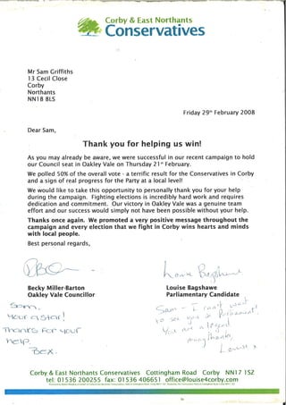 Corby Council Byelection Letter