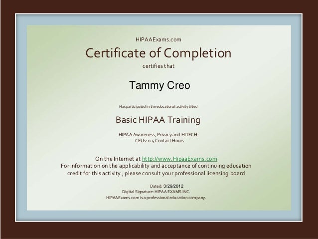 Hipaa Certificate