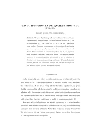 Solving Linear Equations Over p-Adic Integers | PDF