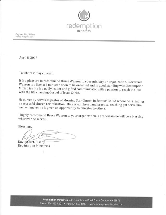 letter of recommendation letter of recommendation for ministry