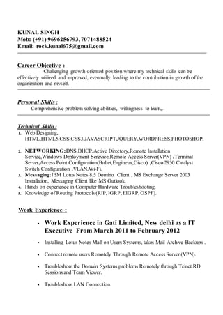Kunal Singh Curriculum Vitae | PDF