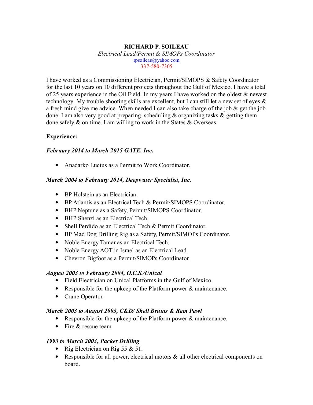 Resume Richard P Soileau