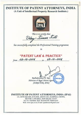 Patent Agent certification