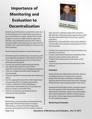 Importance of Monitoring and Evaluation to Decentralization | DOCX