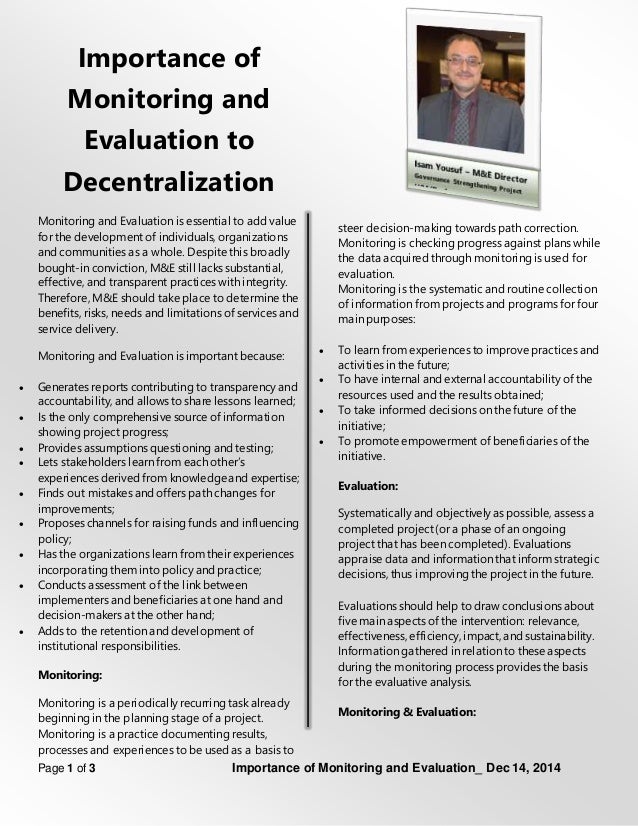 Importance Of Monitoring And Evaluation To Decentralization