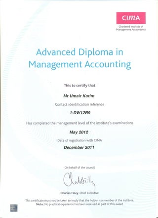 CIMA (Advanced Diploma in Management Accounting)