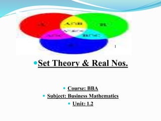 Set Theory & Real Nos.
 Course: BBA
 Subject: Business Mathematics
 Unit: 1.2
1
 