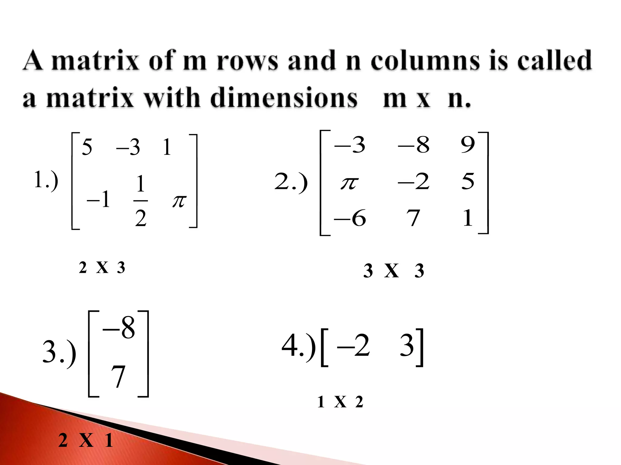 5 3 1
1.) 1
1
2

  
 
 
 
2 X 3
3 8 9
2.) 2 5
6 7 1

  
  
  
3 X 3
8
3.)
7
 
 
 
2 X 1
 4.) 2 3
1 X 2
 