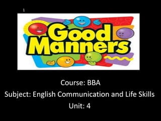 Course: BBA
Subject: English Communication and Life Skills
Unit: 4
1
 