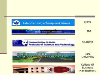 Iqra University College Of Business Management SZABIST IBA LUMS 