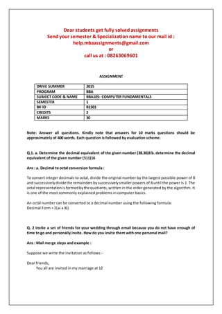 Bba105 computer fundamentals.. | PDF image.