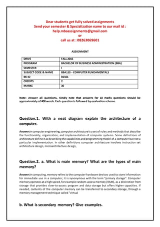Bba110 computer fundamentals | PDF