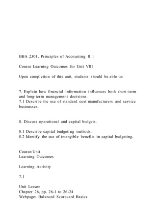 BBA 2301, Principles of Accounting II 1 Course Lea | DOCX