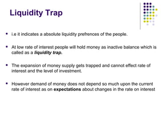 Liquidity Trap
 i.e it indicates a absolute liquidity prefrences of the people.
 At low rate of interest people will hol...