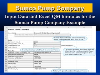 Sumco Pump Company
Input Data and Excel QM formulas for the
Sumco Pump Company Example

 