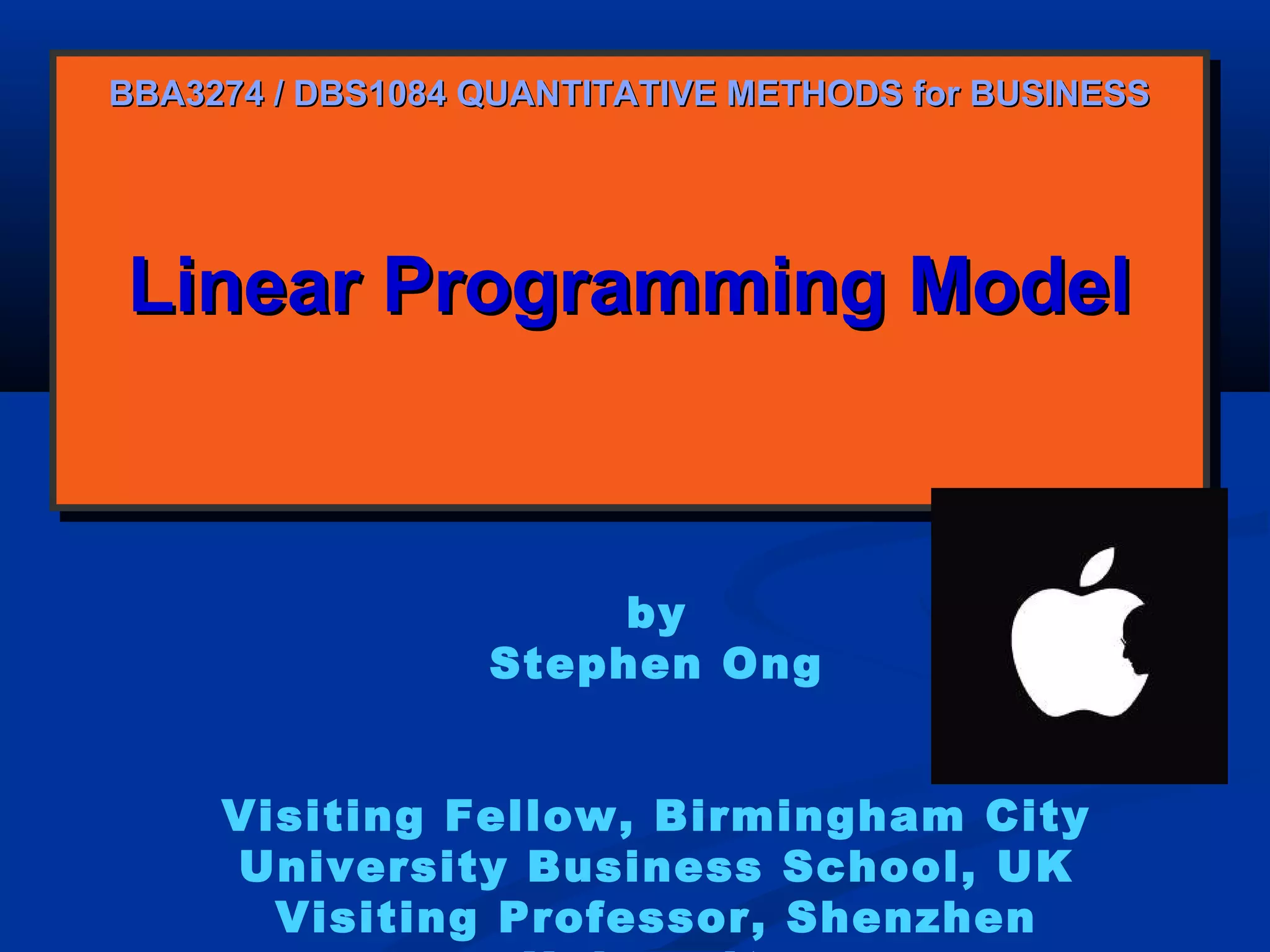 Bba 3274 qm week 8 linear programming | PPT