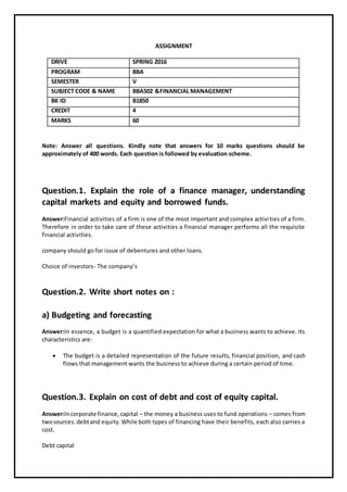 Bba 502 & financial management | DOCX