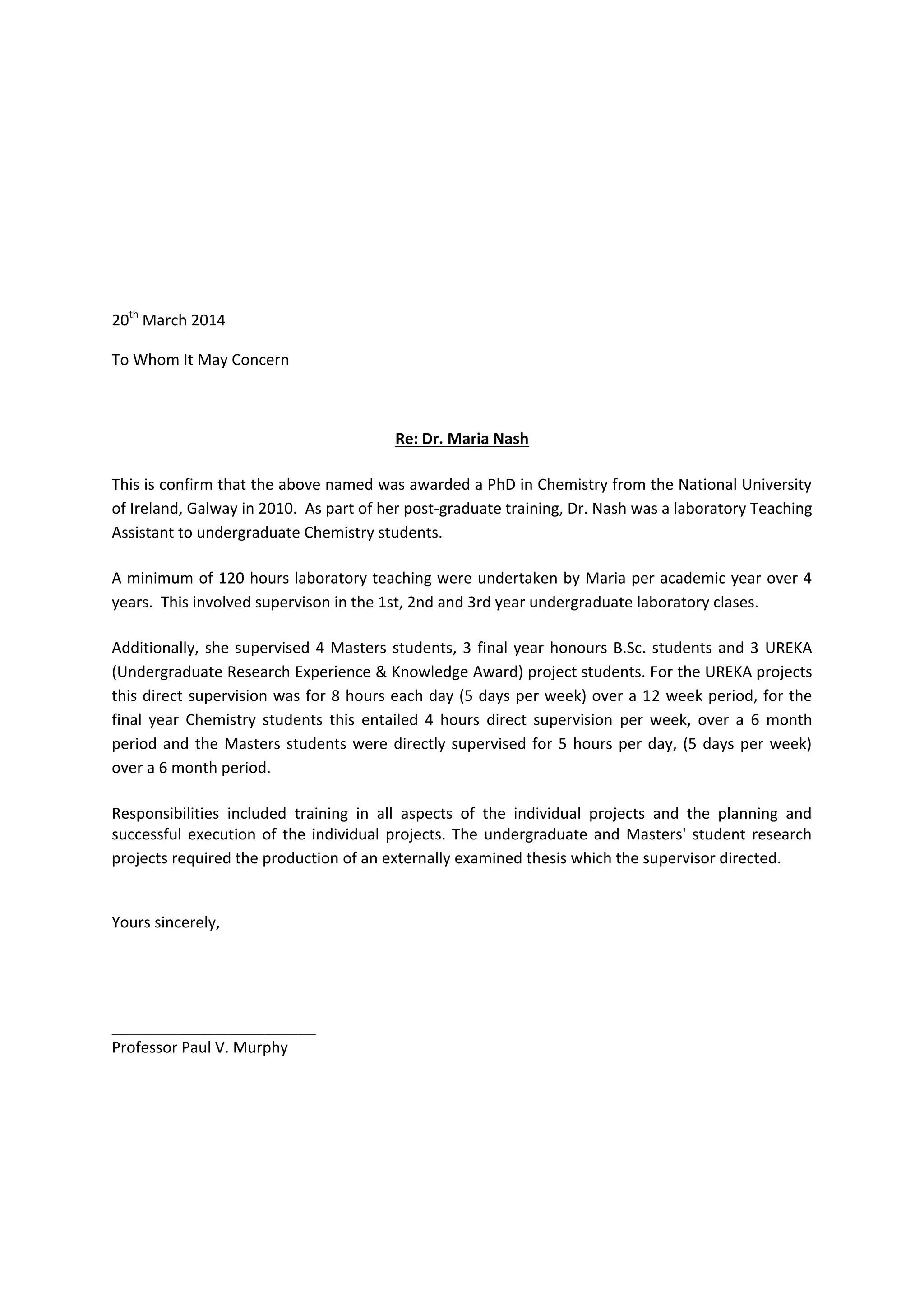 Maria Nash Confirmation of teaching and supervisory roles | PDF