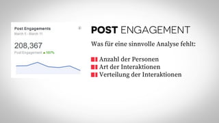 POST ENGAGEMENT
Was für eine sinnvolle Analyse fehlt:
Anzahl der Personen
Art der Interaktionen
Verteilung der Interaktionen
 
