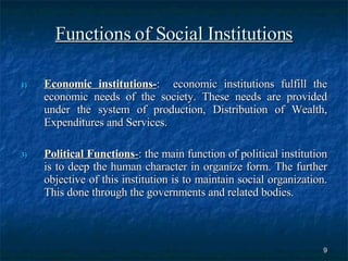 what are the functions of social institutions