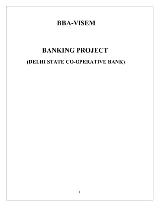 1
BBA-VISEM
BANKING PROJECT
(DELHI STATE CO-OPERATIVE BANK)
 