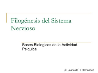 Filogénesis del Sistema Nervioso Bases Biologicas de la Actividad Psiquica Dr. Leonardo H. Hernandez 