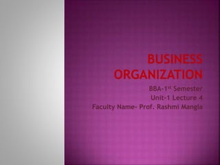 BBA-1st Semester
Unit-1 Lecture 4
Faculty Name- Prof. Rashmi Mangla
 