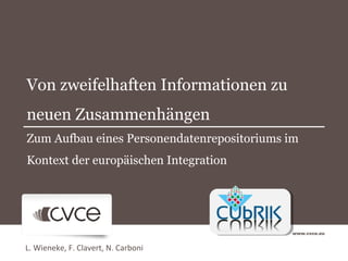 Von zweifelhaften Informationen zu
neuen Zusammenhängen
Zum Aufbau eines Personendatenrepositoriums im
Kontext der europäischen Integration




L. Wieneke, F. Clavert, N. Carboni
 